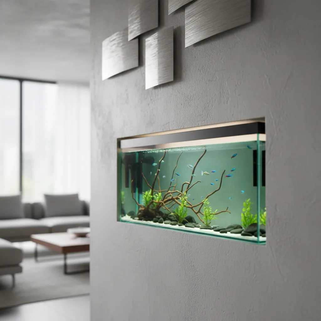 bể cá mini treo tường trong phòng khách nhỏ