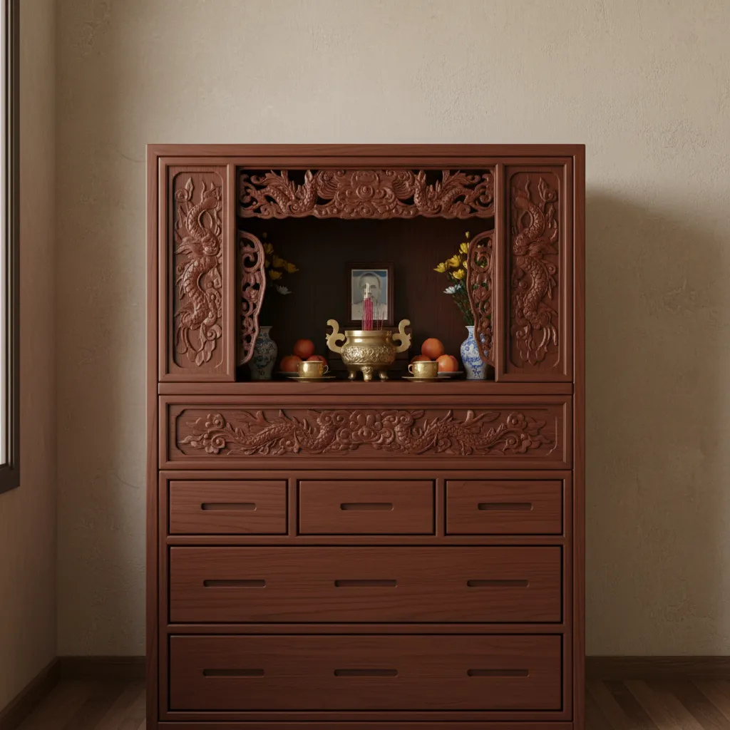 Tủ thờ gia tiên có ngăn lưu trữ kín đáo