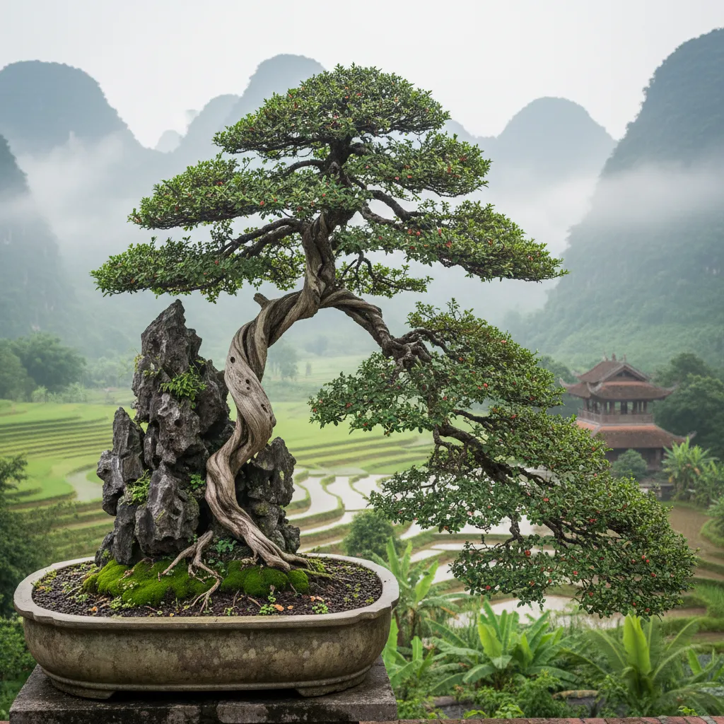 Cây cảnh thác đổ lệch độc đáo phá cách
